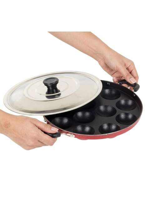 Drumstone TopRated 12 Cavity Non Stick Appam Patra with Lid