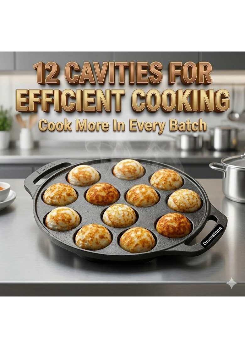 Drumstone Nonstick Appam Maker Multi Cavity Appam Pan Ebelskiver-Style Pan with Non Stick Coating Heat - Indya