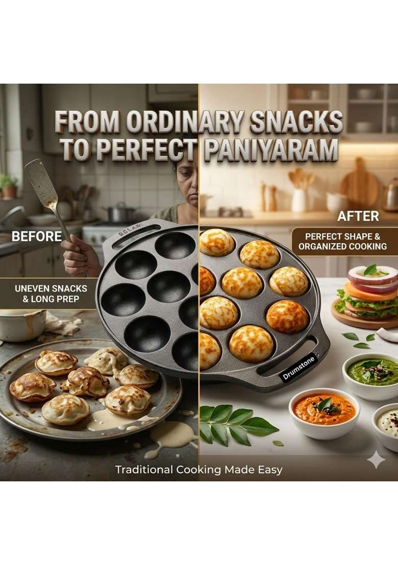 Drumstone Nonstick Appam Maker Multi Cavity Appam Pan Ebelskiver-Style Pan with Non Stick Coating Heat - Indya