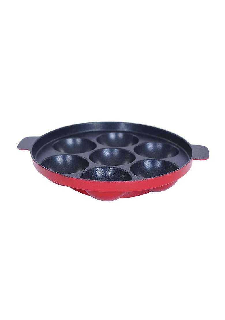 Tannu Craft Appam Bada Non Stick 12 Cavities Appam Patra Appam Pan Ebelskiver-Style Pan Maker Pan Cake | 24 cm | 9.4 Inch | With Lid - Indya