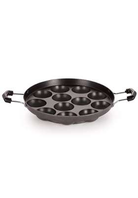 NIRLON Non-Stick Aluminium 12 Cavity Appam Pan Ebelskiver-Style Pan with 2 Side Handle