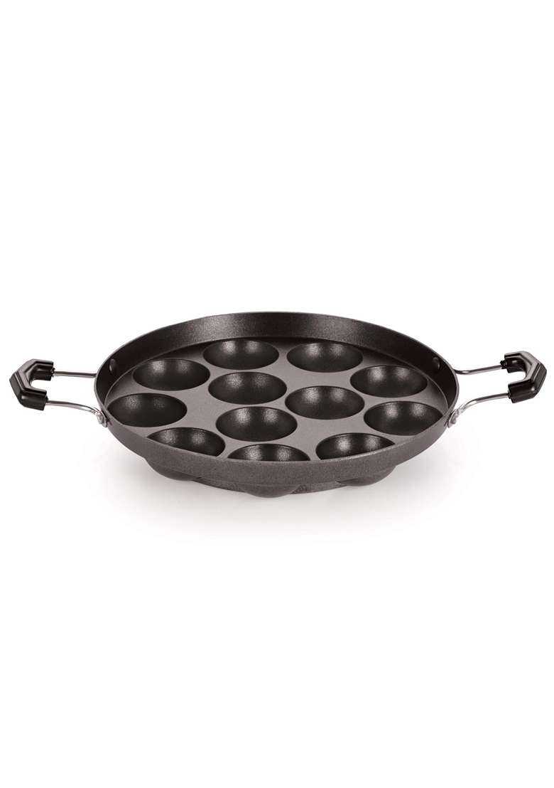 NIRLON Non-Stick Aluminium 12 Cavity Appam Pan Ebelskiver-Style Pan with 2 Side Handle - Indya