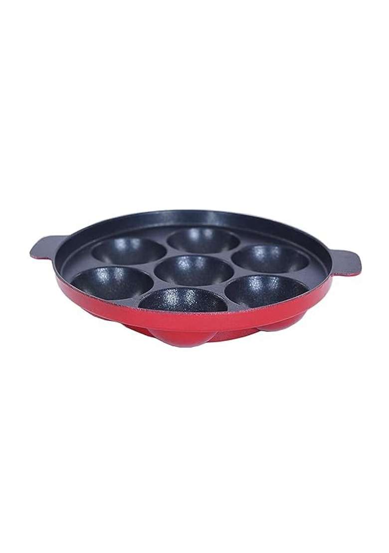 VOMI Appam Bada Non Stick 12 Cavities Appam Patra Appam Pan Ebelskiver-Style Pan Maker Pan Cake | 24 cm | 9.4 Inch | With Lid - Indya