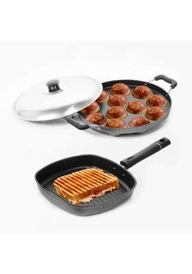 Sumeet Nonstick Stainless Steel Amez Grill Pan | 22 cm | 8.7 Inch | 12-Piece Set