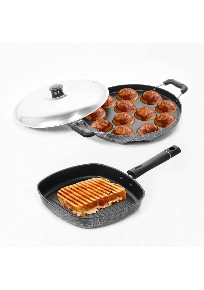 Sumeet Nonstick Stainless Steel Amez Grill Pan | 22 cm | 8.7 Inch | 12-Piece Set - Indya
