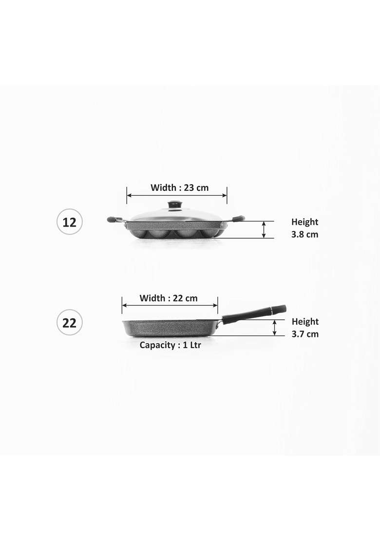 Sumeet Nonstick Stainless Steel Amez Grill Pan | 22 cm | 8.7 Inch | 12-Piece Set - Indya