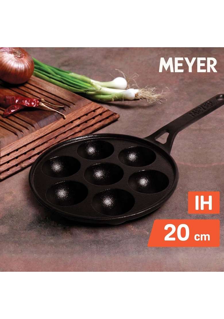 Meyer Pre Seasoned Cast Iron 7 Cavity Appam Patra Paniyarakkal | 20 cm | 7.9 Inch - Indya