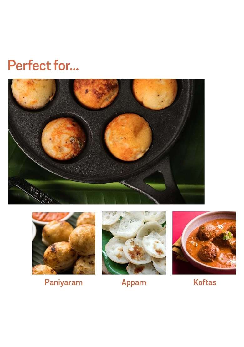 Meyer Pre Seasoned Cast Iron 7 Cavity Appam Patra Paniyarakkal | 20 cm | 7.9 Inch - Indya