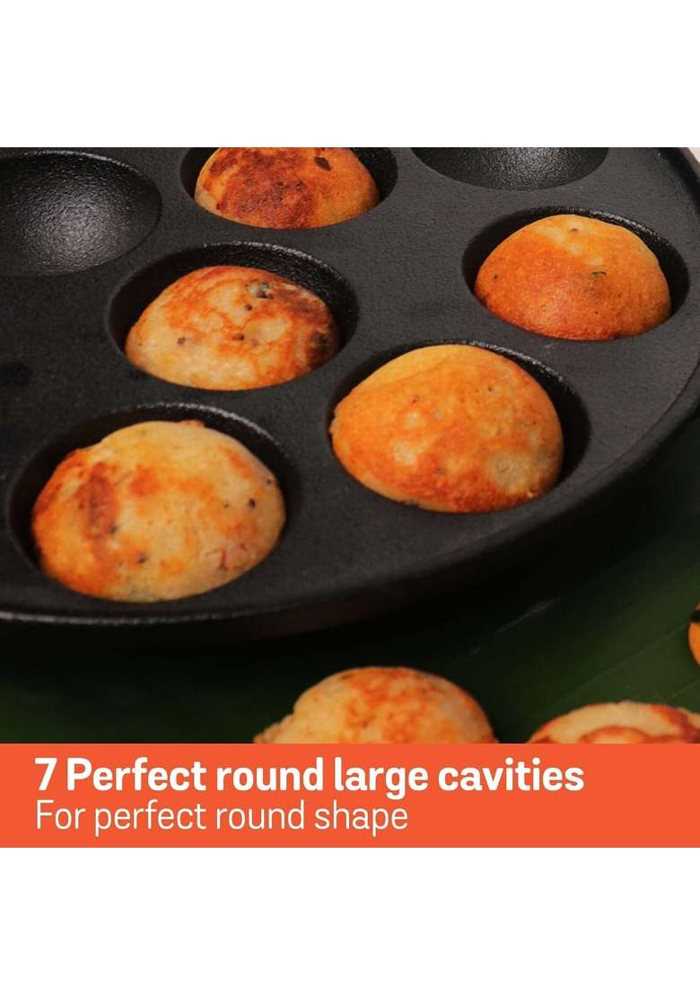 Meyer Pre Seasoned Cast Iron 7 Cavity Appam Patra Paniyarakkal | 20 cm | 7.9 Inch - Indya