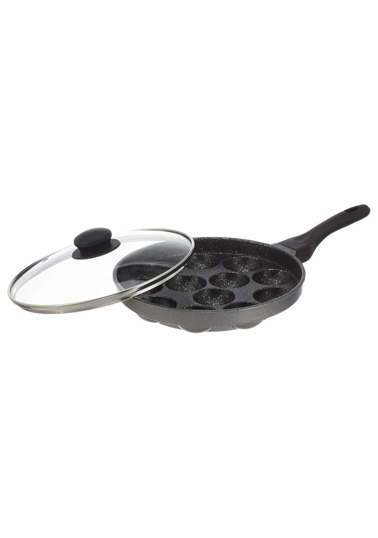 Solimo Amazon Brand Solimo Non Stick Appe Pan Ebelskiver-Style Pan with Glass Lid | PFOA Free | Non-Toxic - Indya