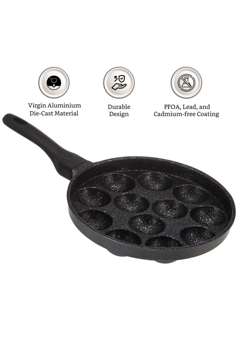 Solimo Amazon Brand Solimo Non Stick Appe Pan Ebelskiver-Style Pan with Glass Lid | PFOA Free | Non-Toxic - Indya