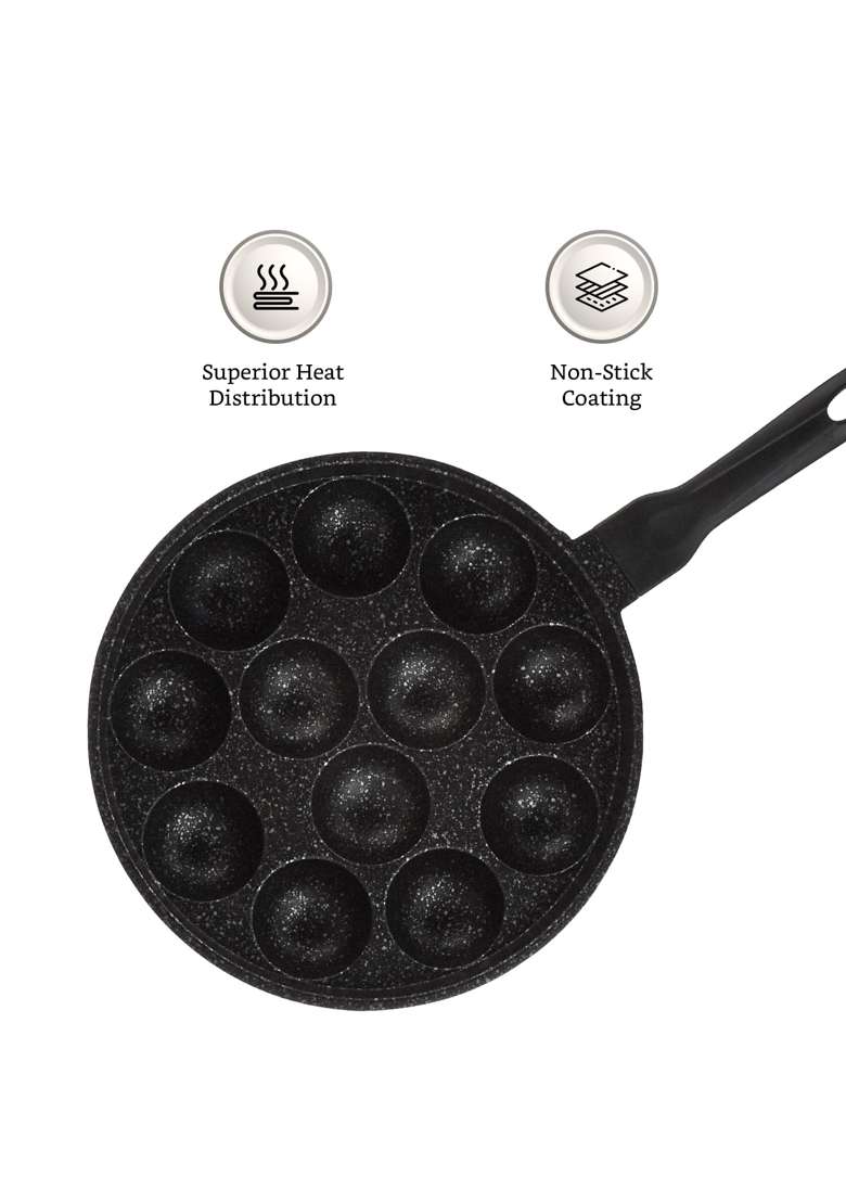 Solimo Amazon Brand Solimo Non Stick Appe Pan Ebelskiver-Style Pan with Glass Lid | PFOA Free | Non-Toxic - Indya