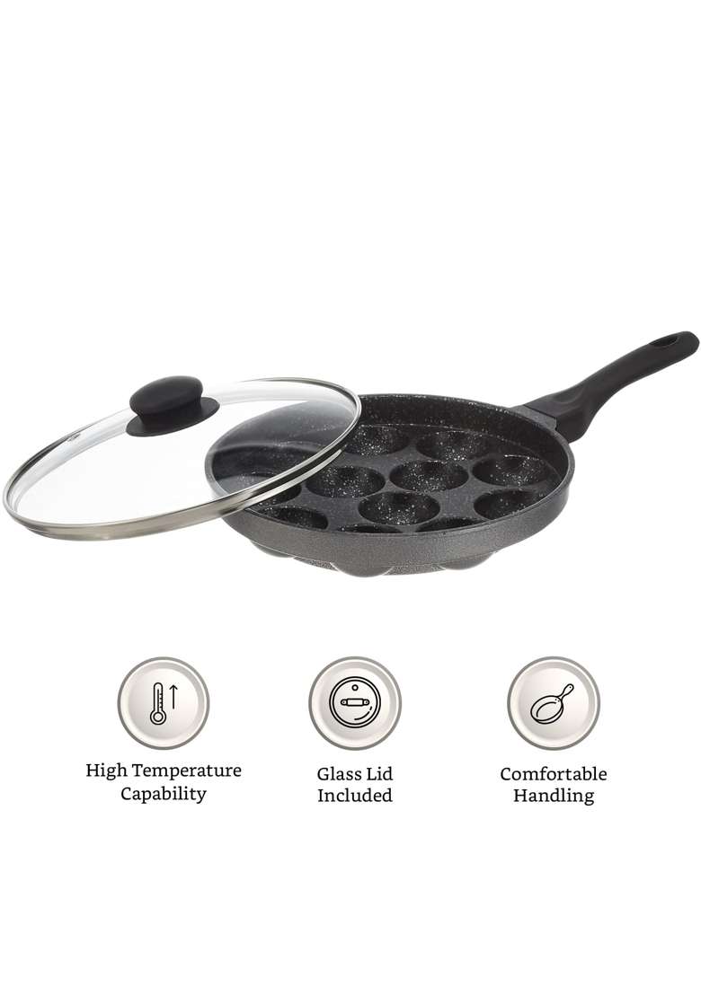 Solimo Amazon Brand Solimo Non Stick Appe Pan Ebelskiver-Style Pan with Glass Lid | PFOA Free | Non-Toxic - Indya