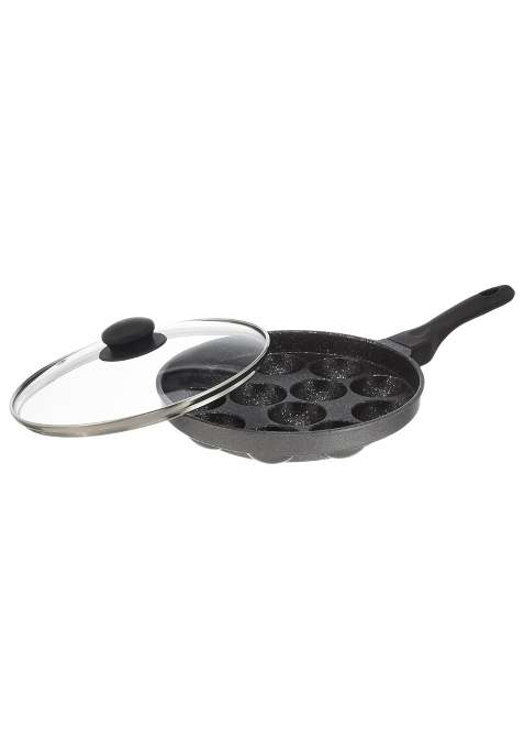 Solimo Amazon Brand Solimo Non Stick Appe Pan Ebelskiver-Style Pan with Glass Lid | PFOA Free | Non-Toxic