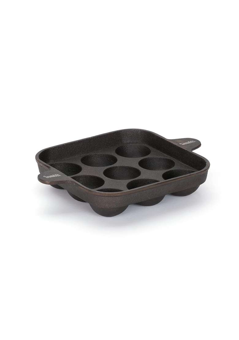 Sumeet Super Smooth Gold Series Pre Seasoned Cast Iron Appam Patra | 18.5 cm | 7.3 Inch - Indya
