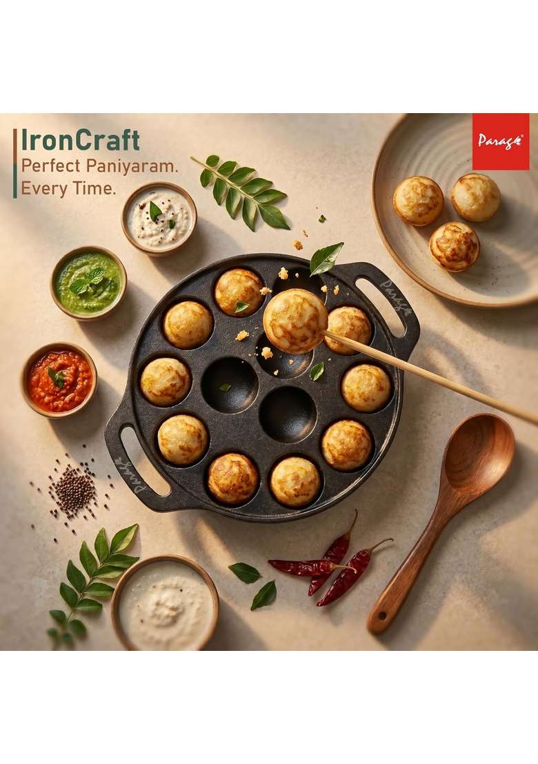 Parage IronCraft Cast Iron Appe Pan Ebelskiver-Style Pan 12 Cavity | Pre-Seasoned - Indya