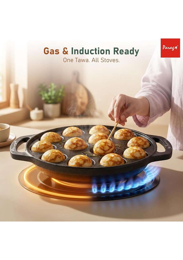Parage IronCraft Cast Iron Appe Pan Ebelskiver-Style Pan 12 Cavity | Pre-Seasoned - Indya