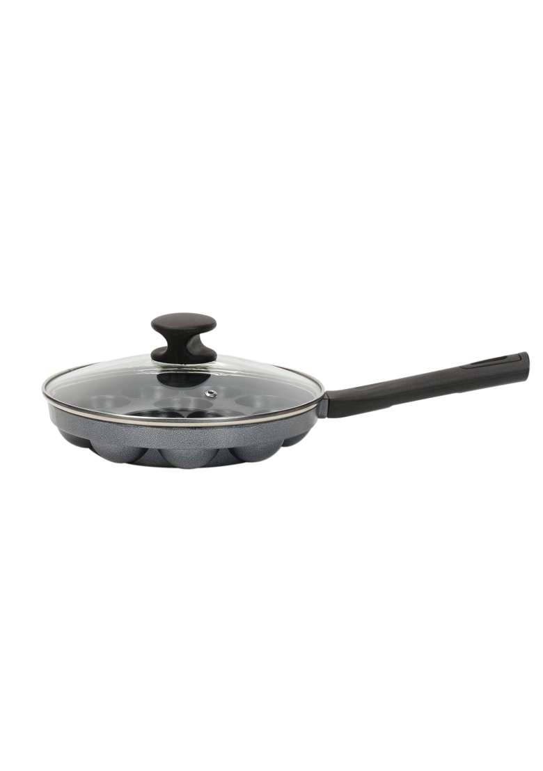 Tosaa Non-Stick Heavy Duty Aluminium 12 Cavity Appam Patra Paniyarakkal One Side | With Lid - Indya