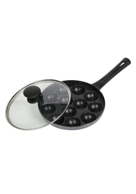 Tosaa Non-Stick Heavy Duty Aluminium 12 Cavity Appam Patra Paniyarakkal One Side | With Lid
