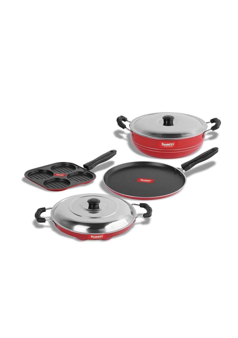 Sumeet Thick Non-Stick Rojo Cookware Set | 1.5 L | 1.6 Qt | 26.5 cm | 10.4 Inch | With Lid - Indya
