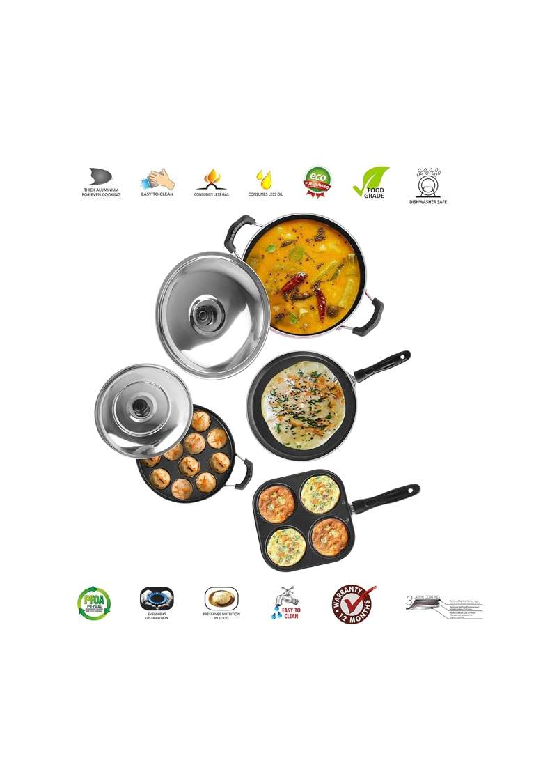 Sumeet Thick Non-Stick Rojo Cookware Set | 1.5 L | 1.6 Qt | 26.5 cm | 10.4 Inch | With Lid - Indya