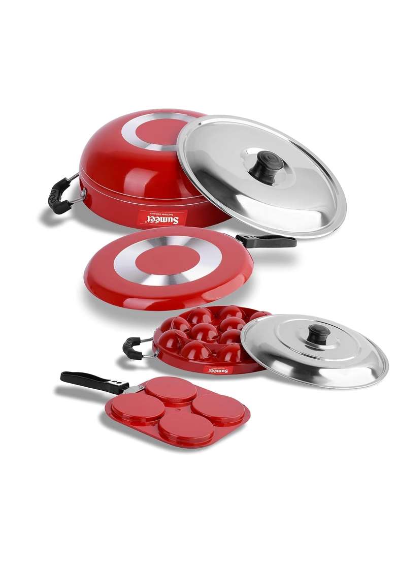 Sumeet Thick Non-Stick Rojo Cookware Set | 1.5 L | 1.6 Qt | 26.5 cm | 10.4 Inch | With Lid - Indya