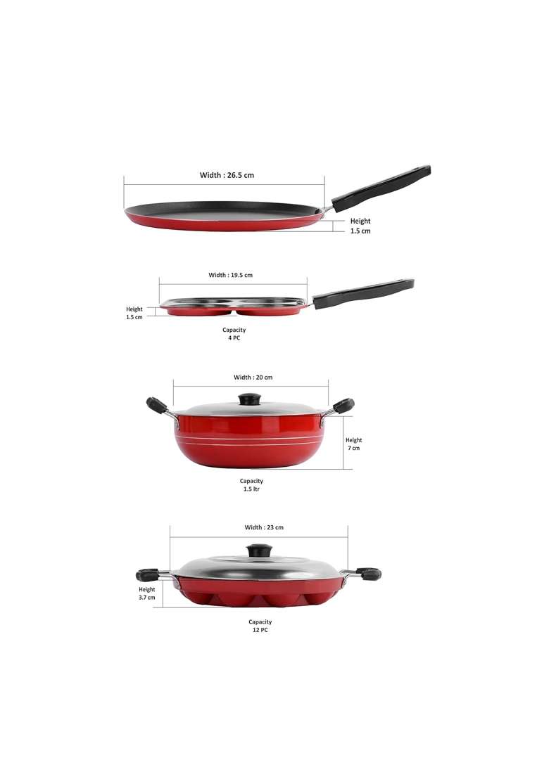 Sumeet Thick Non-Stick Rojo Cookware Set | 1.5 L | 1.6 Qt | 26.5 cm | 10.4 Inch | With Lid - Indya