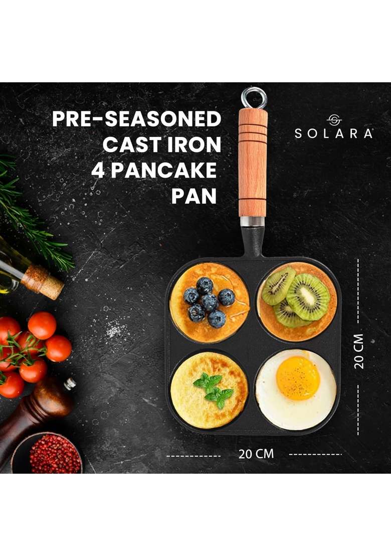 Drumstone Solara Cast Iron Fry Pan 4 Pit Appam Maker Paniyaram Pan Ebelskiver-Style Pan Non Stick Style Heavy - Indya