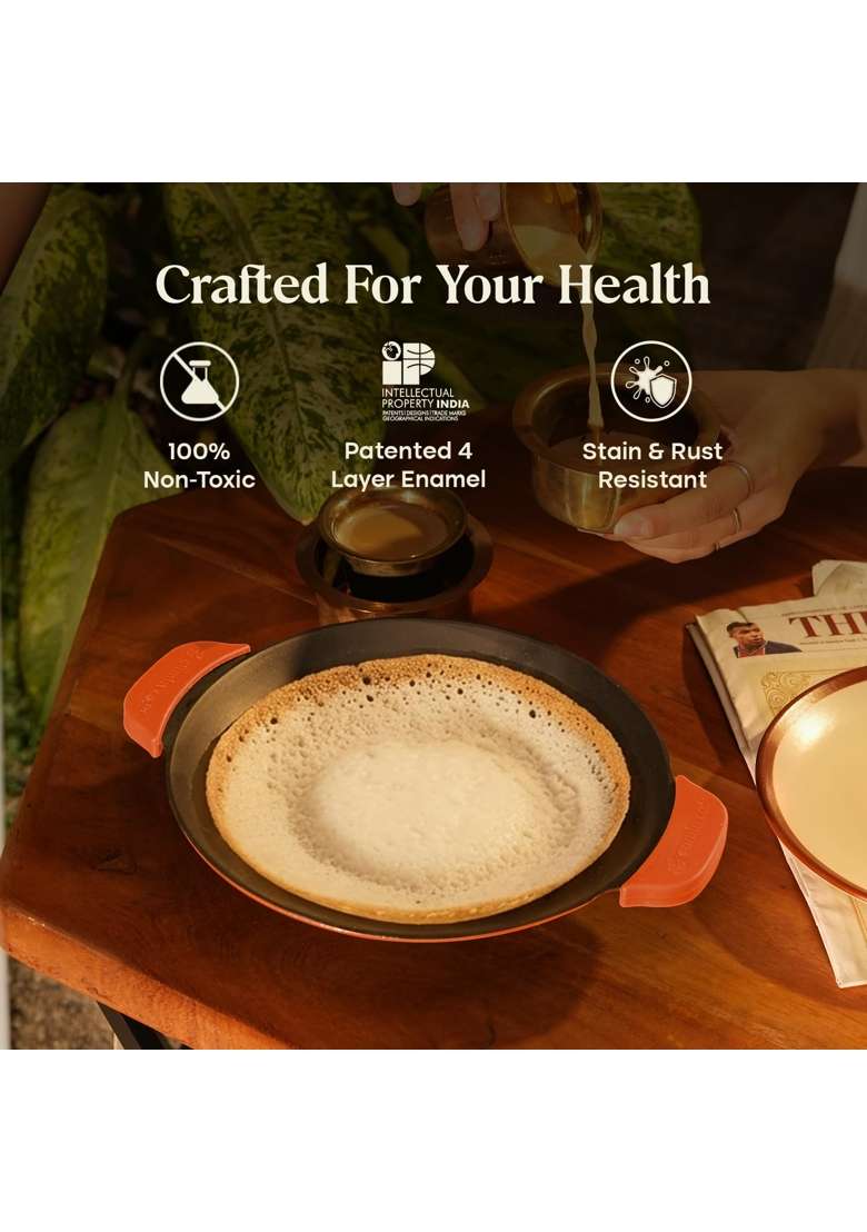 CUMIN CO. Enamel Cast Iron Paniyaram Pan Ebelskiver-Style Pan with Lid | 24 cm | 9.4 Inch | Induction Compatible | Non-Toxic | Non-Stick - Indya