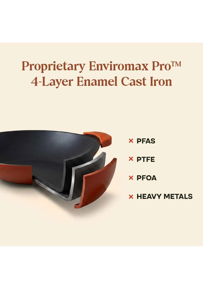 CUMIN CO. Enamel Cast Iron Paniyaram Pan Ebelskiver-Style Pan with Lid | 24 cm | 9.4 Inch | Induction Compatible | Non-Toxic | Non-Stick - Indya