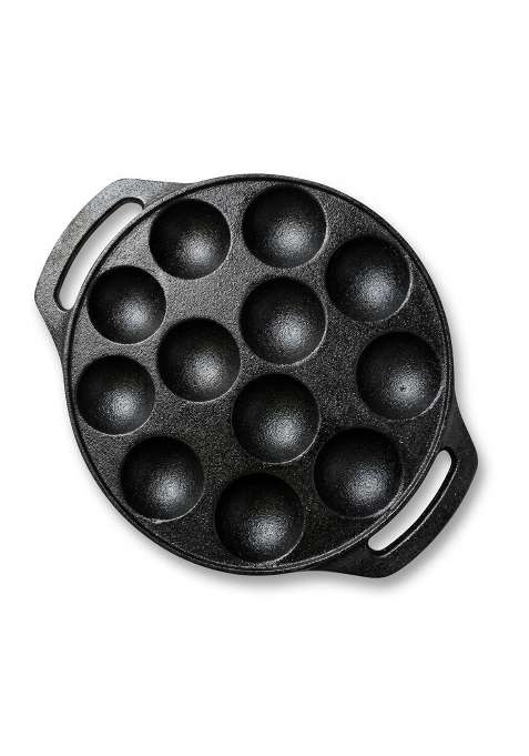 Drumstone 12 Cavity Cast Iron Paniyaram Pan Ebelskiver-Style Pan Pre Seasoned Appam Maker Induction Gas
