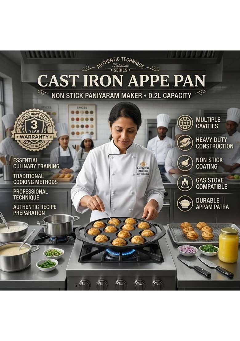 Drumstone Cast Iron Appe Pan Ebelskiver-Style Pan | 0.2 L | 0.2 Qt | Non-Stick - Indya