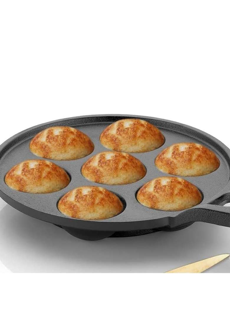 Drumstone Non Stick Cast Iron Paniyaram Appe Pan Ebelskiver-Style Pan | 1 L | 1.1 Qt - Indya