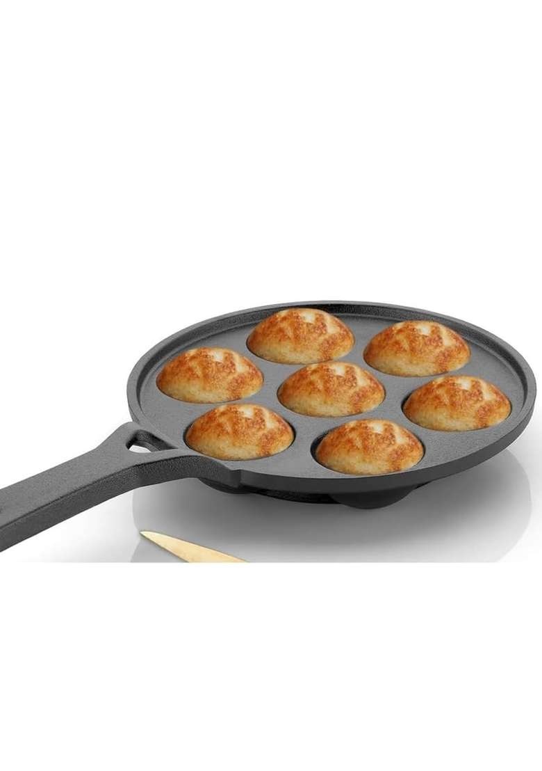 Drumstone Non Stick Cast Iron Paniyaram Appe Pan Ebelskiver-Style Pan | 1 L | 1.1 Qt - Indya