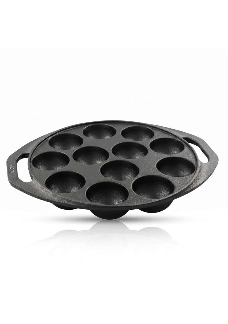 Drumstone 12-Cavity Cast Iron Paniyaram Pan Ebelskiver-Style Pan | 8 Inch | Induction Compatible | Non-Toxic | Pre-Seasoned | Non-Stick - Indya