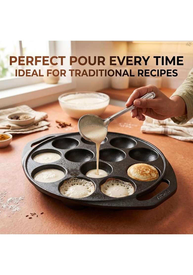 Drumstone 12-Cavity Cast Iron Paniyaram Pan Ebelskiver-Style Pan | 8 Inch | Induction Compatible | Non-Toxic | Pre-Seasoned | Non-Stick - Indya