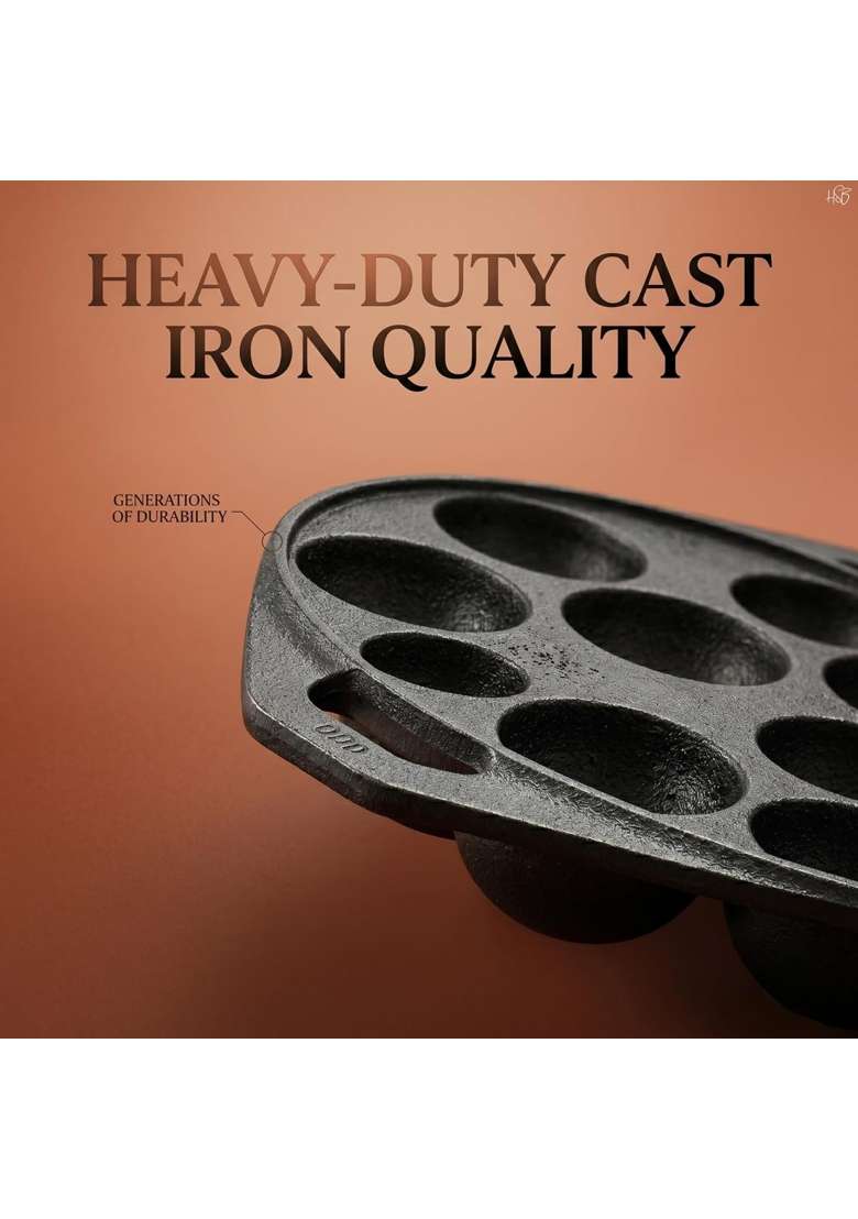 Drumstone 12-Cavity Cast Iron Paniyaram Pan Ebelskiver-Style Pan | 8 Inch | Induction Compatible | Non-Toxic | Pre-Seasoned | Non-Stick - Indya