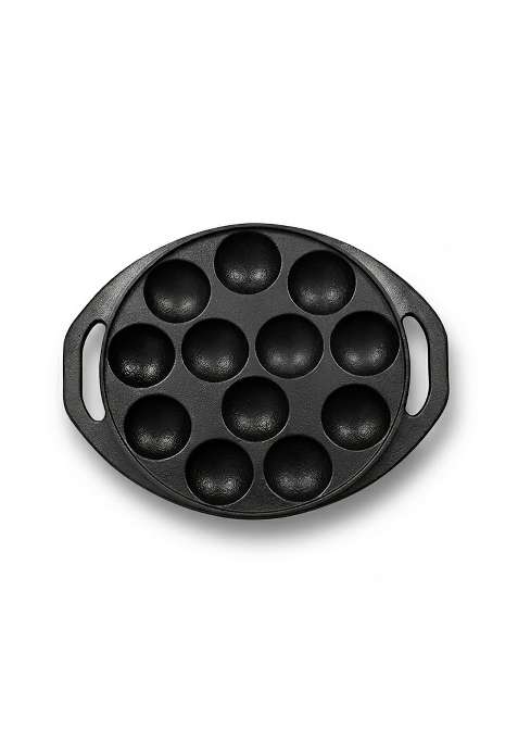 Drumstone 5 Cast Iron Paniyaram Pan Ebelskiver-Style Pan 12 Pits Pre-Seasoned | 22 cm | 8.7 Inch | Non-Stick