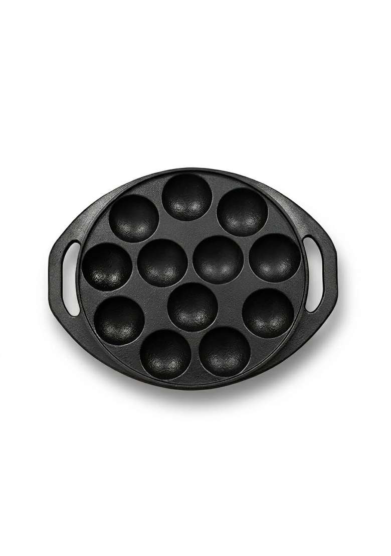 Drumstone 5 Pre-Seasoned Cast Iron Appam Pan Ebelskiver-Style Pan 12 Cavities | 22 cm | 8.7 Inch | Non-Stick - Indya
