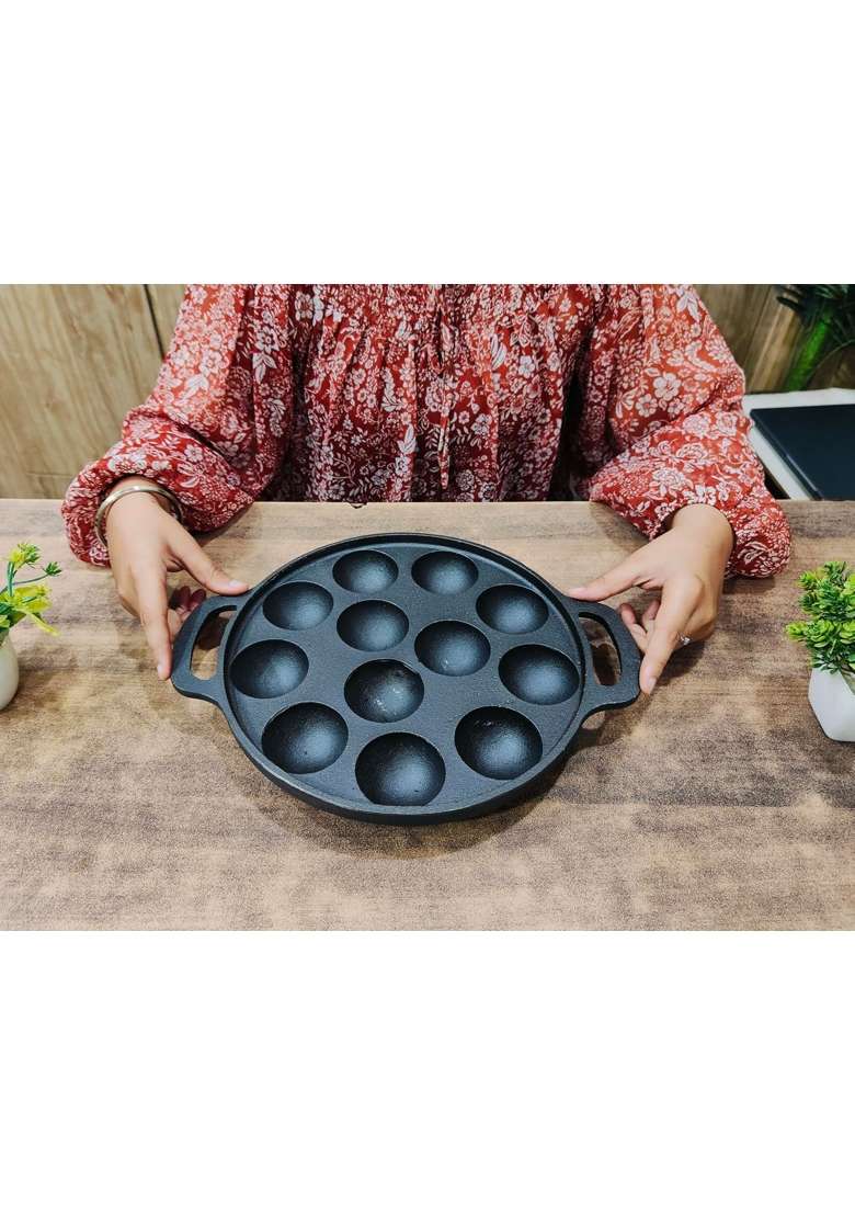 NYRA Kitchenware Cast Iron Appam Patra | Pre-Seasoned - Indya