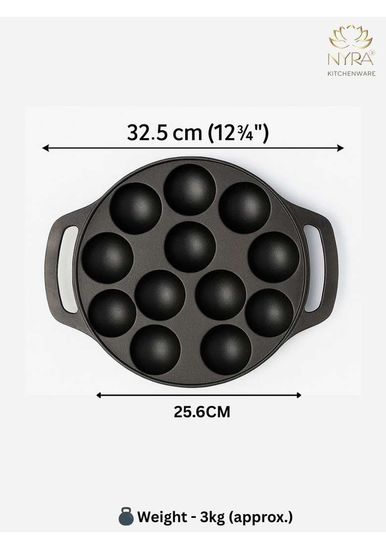 NYRA Kitchenware Cast Iron Appam Patra | Pre-Seasoned - Indya