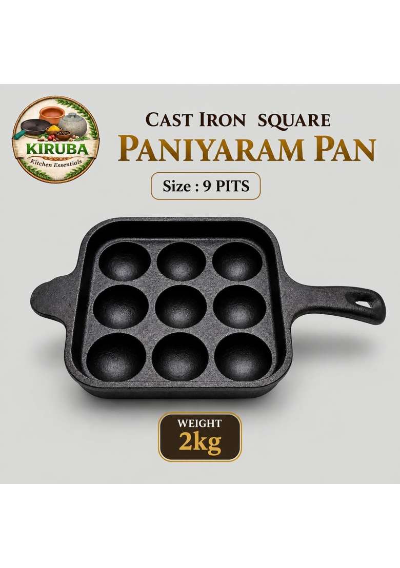 KIRUBA KITCHEN ESSENTIALS SKS Cast Iron Square Paniyaram Pan Ebelskiver-Style Pan - Indya