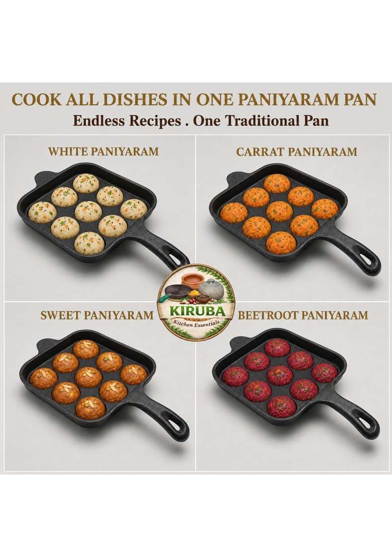 KIRUBA KITCHEN ESSENTIALS SKS Cast Iron Square Paniyaram Pan Ebelskiver-Style Pan - Indya
