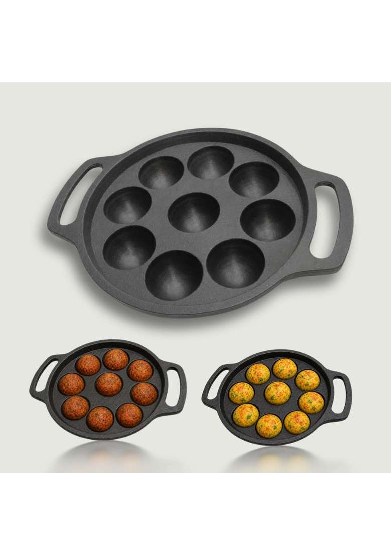 KIRUBA KITCHEN ESSENTIALS SKS Cast Iron Paniyaram Pan Ebelskiver-Style Pan - Indya