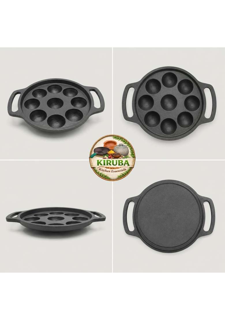 KIRUBA KITCHEN ESSENTIALS SKS Cast Iron Paniyaram Pan Ebelskiver-Style Pan - Indya