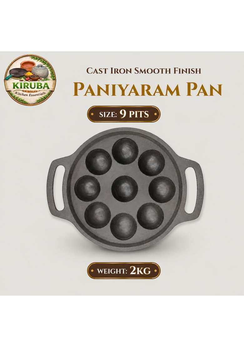 KIRUBA KITCHEN ESSENTIALS SKS Cast Iron Paniyaram Pan Ebelskiver-Style Pan - Indya