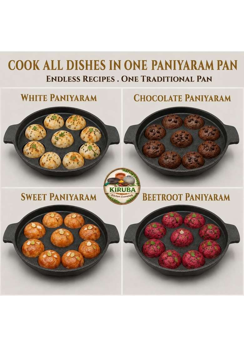 KIRUBA KITCHEN ESSENTIALS SKS Cast Iron Paniyaram Pan Ebelskiver-Style Pan - Indya
