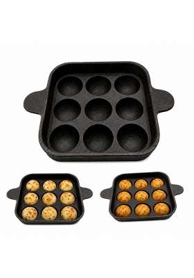 KIRUBA KITCHEN ESSENTIALS SKS Cast Iron Square Paniyaram Pan Ebelskiver-Style Pan