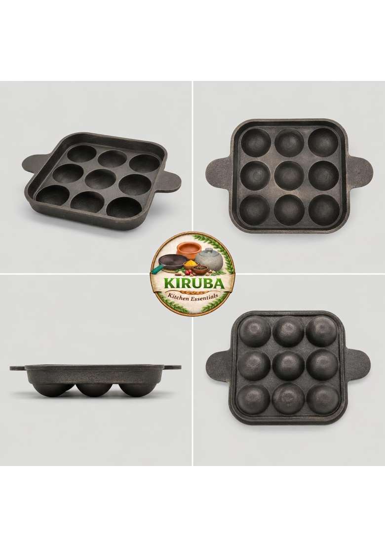 KIRUBA KITCHEN ESSENTIALS SKS Cast Iron Square Paniyaram Pan Ebelskiver-Style Pan - Indya