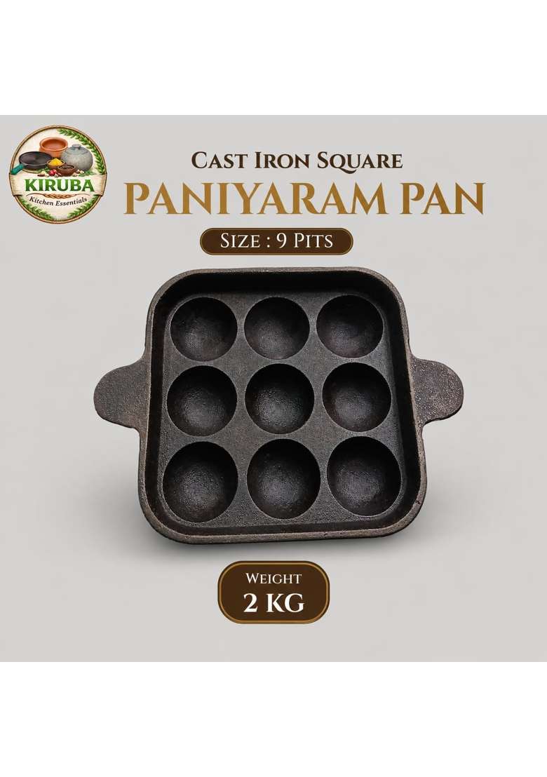 KIRUBA KITCHEN ESSENTIALS SKS Cast Iron Square Paniyaram Pan Ebelskiver-Style Pan - Indya